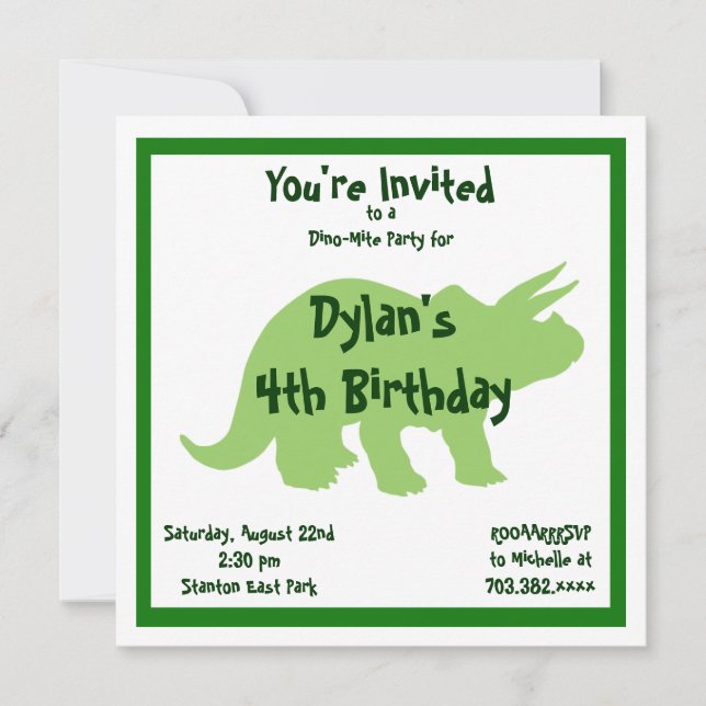 Grönt Triceratops Dinosaur Birthday-inbjudan Inbjudningar (Framsida)