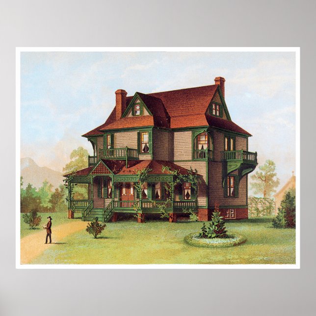Grönt Trimmed Victorian Manor Poster (Framsidan)