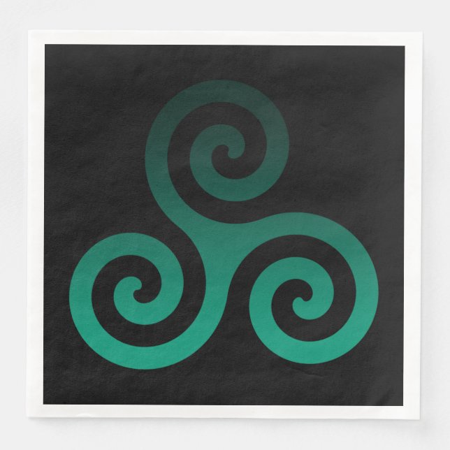 Grönt Triskele Ancient Celtic Extravagant Black Pappersservett (Framsida)