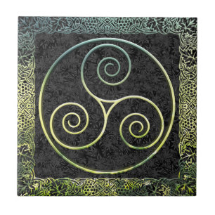 Grönt Triskelion & Maple Löv Celtic Gräns Kakelplatta
