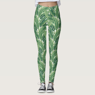 Grönt Tropical Banana Löv Leggings