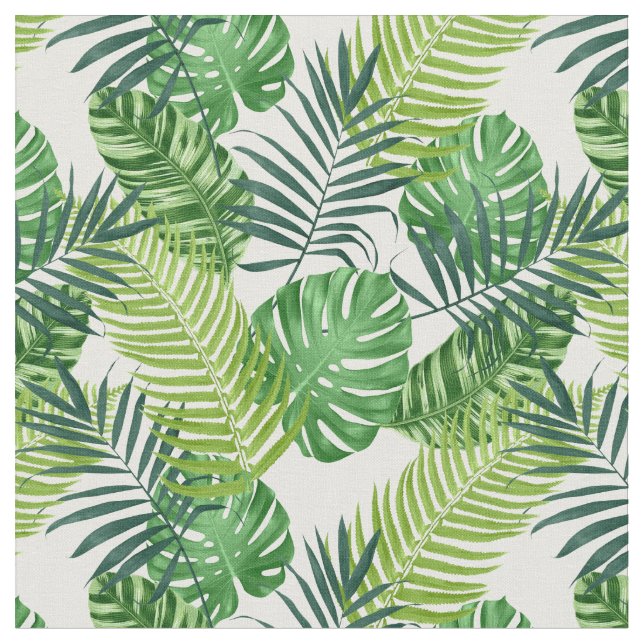 Grönt Tropical Banana Monstera Handflatan Fern Löv Tyg (Närbild)