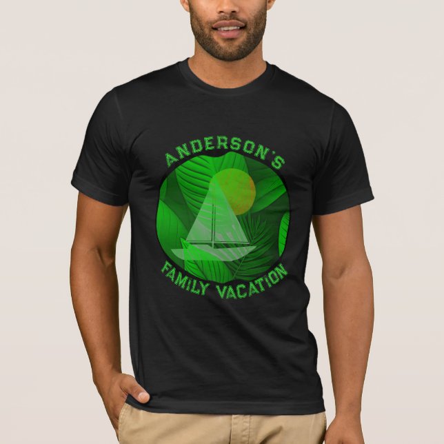 Grönt Tropical Family Vacation Graphic T-Shirt (Framsida)