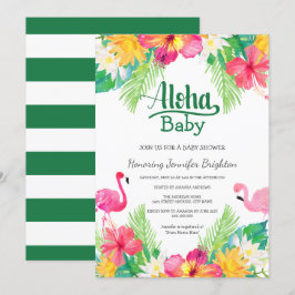 Grönt | Tropical Flamingo Luau Baby Shower Inbjudningar