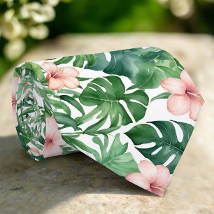 Grönt Tropical Foliage Rosa Hibiscus Flowers Art Slips