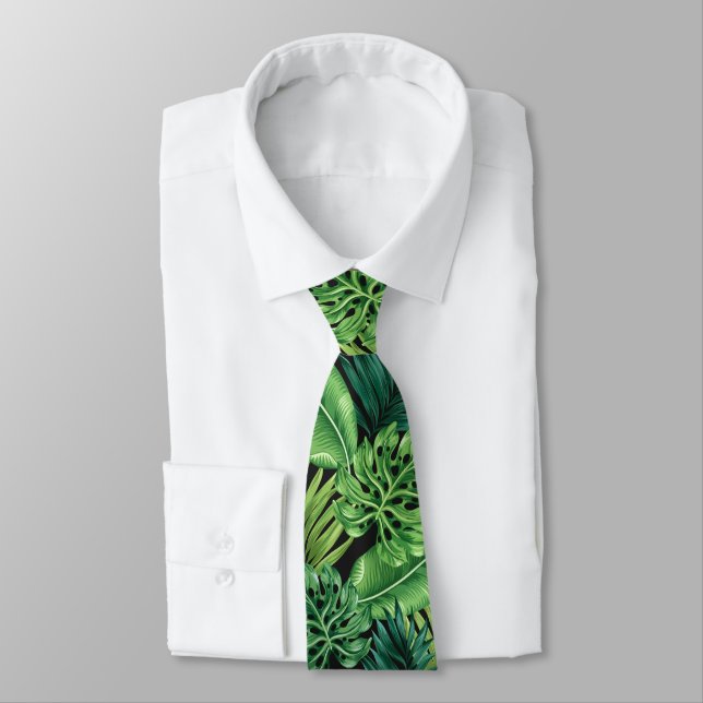 Grönt Tropical Handflatan Banana Monstera Löv Slips (Bunden)