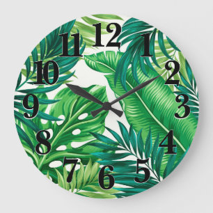 Grönt Tropical Handflatan Banana Monstera Löv Stor Klocka