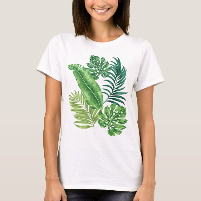 Grönt Tropical Handflatan Banana Monstera Löv T Shirt (Framsida)