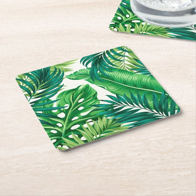 Grönt Tropical Handflatan Banana Monstera Löv Underlägg Papper Kvadrat (Vinklad)