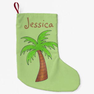 Grönt Tropical Handflatan Beach Island Personlig Liten Julstrumpa