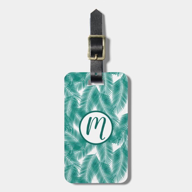 Grönt Tropical Handflatan Löv Mönster Bagagebricka (Vertikal Framsida)