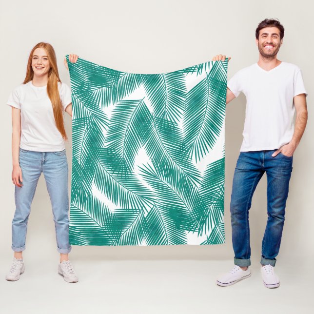 Grönt Tropical Handflatan Löv Mönster Fleecefilt (På plats)