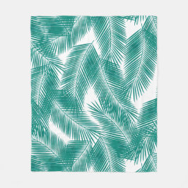 Grönt Tropical Handflatan Löv Mönster Fleecefilt