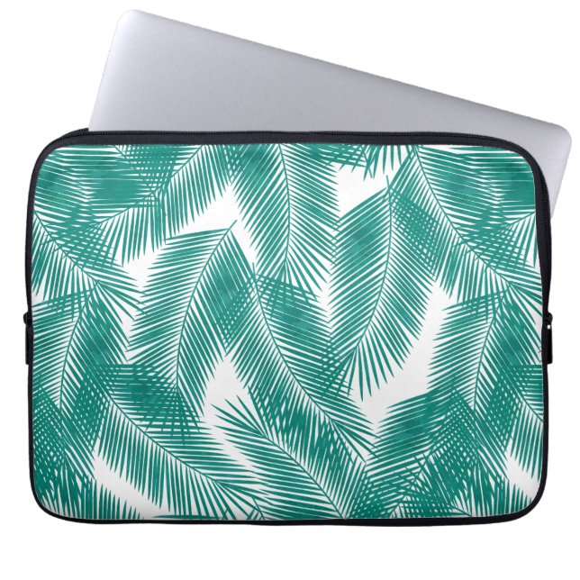 Grönt Tropical Handflatan Löv Mönster Laptop Fodral (Framsidan)