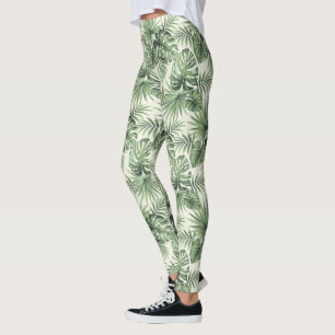 Grönt Tropical Handflatan Löv Mönster Leggings