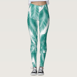 Grönt Tropical Handflatan Löv Mönster Leggings