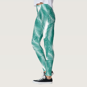 Grönt Tropical Handflatan Löv Mönster Leggings