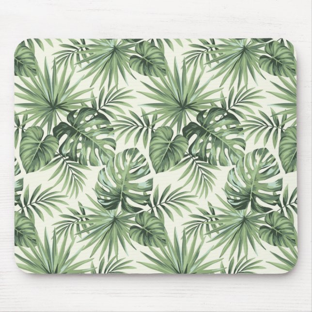 Grönt Tropical Handflatan Löv Mönster Musmatta (Framsidan)