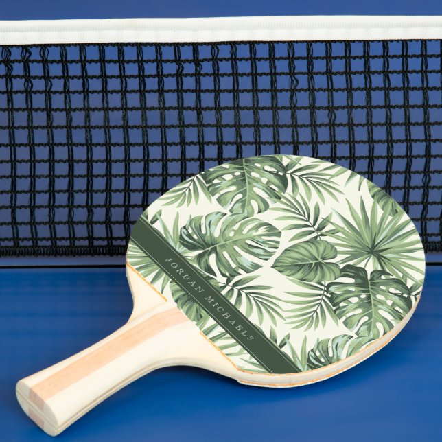 Grönt Tropical Handflatan Löv Mönster Pingisracket (Insitu)