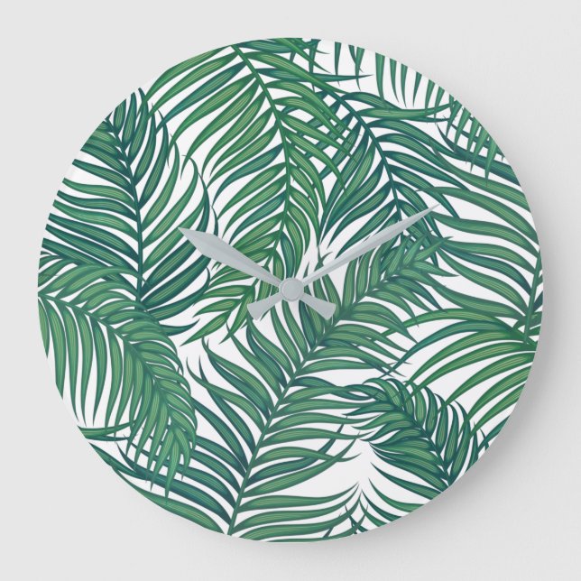 Grönt Tropical Handflatan Löv Stor Klocka (Framsida)