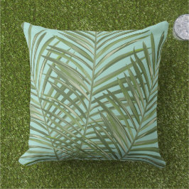 Grönt Tropical Handflatan Lövs Aqua Blue Kudde