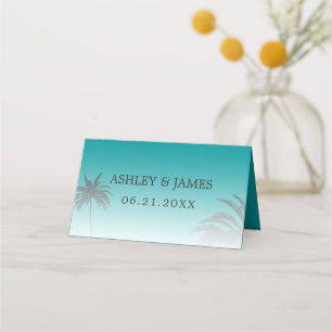 Grönt Tropical Handflatan Träd Beach Wedding Placeringskort