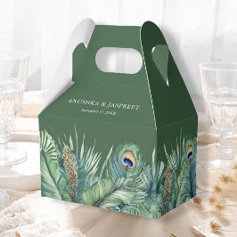 Grönt Tropical Indian Peacock Feathers Bröllop Presentaskar