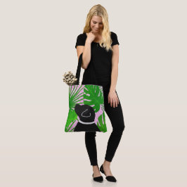 Grönt Tropical Island Black Hund Tote Bag Tygkasse