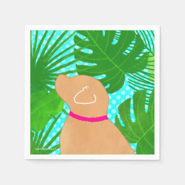 Grönt Tropical Island Gult Hund Napkins Pappersservett (Framsidan)
