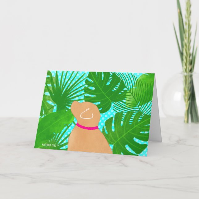 Grönt Tropical Island Gult Hund Tack Cards (Framsida)