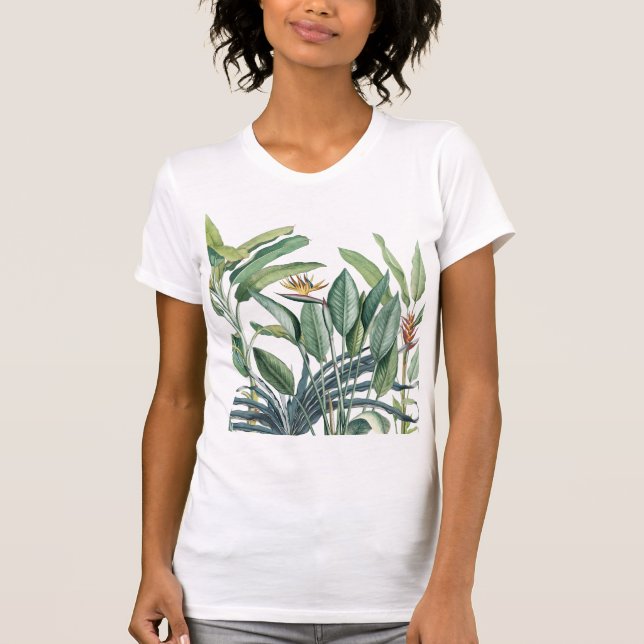Grönt Tropical Jungle Banana Träd Strelitzia T Shirt (Framsida)