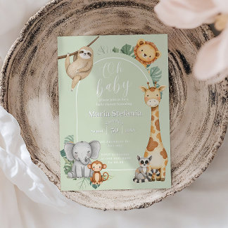 Grönt Tropical Jungle Safari Animals Baby Shower Inbjudningar