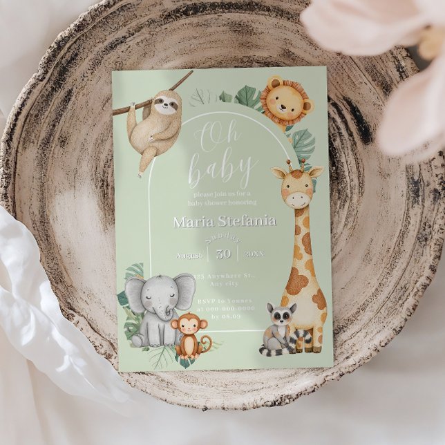 Grönt Tropical Jungle Safari Animals Baby Shower Inbjudningar (Skapare uppladdad)