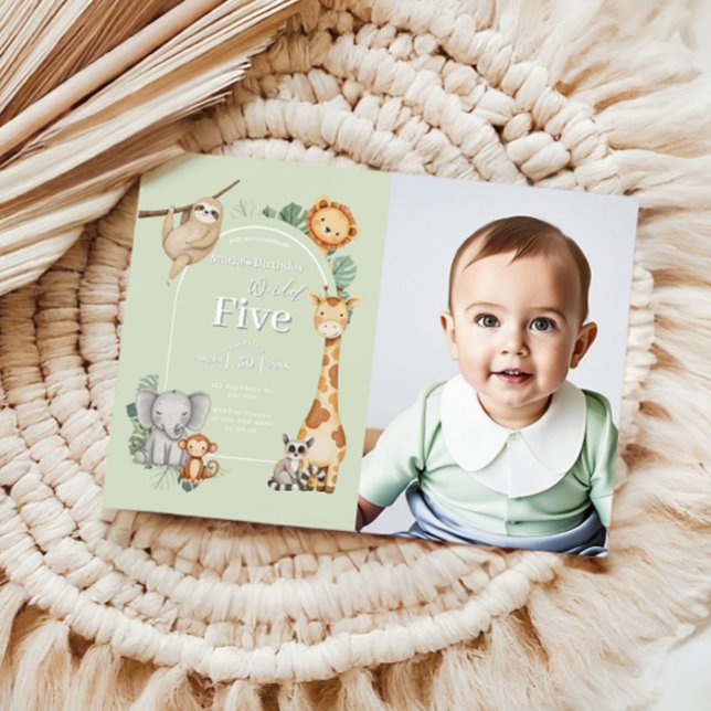 Grönt Tropical Jungle Safari Animals födelsedag Inbjudningar (Skapare uppladdad)