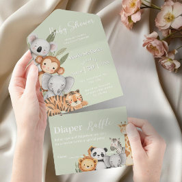 grönt Tropical Jungle Safari Baby Shower Animals