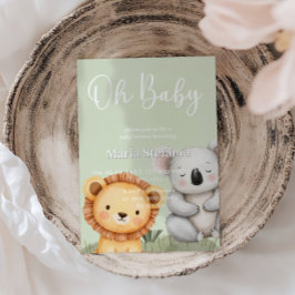 Grönt Tropical Jungle Safari Baby Shower Animals Inbjudningar