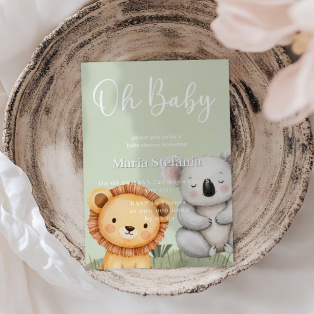 Grönt Tropical Jungle Safari Baby Shower Animals Inbjudningar (Skapare uppladdad)