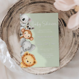 Grönt Tropical Jungle Safari Baby Shower Animals Inbjudningar