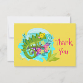 Grönt Tropical Lizard with Flowers Tack Kort