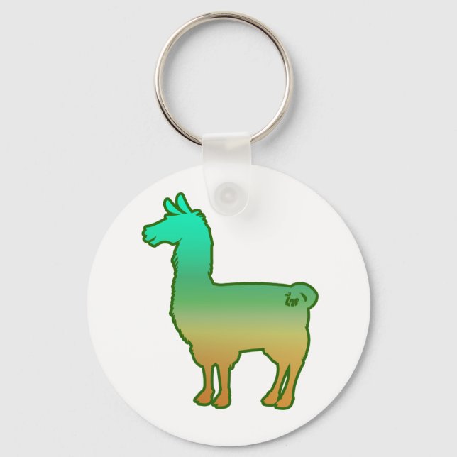 Grönt Tropical Llama Keychain Nyckelring (Framsida)
