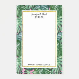 Grönt Tropical Löv Foliage Personligt bröllp Post-it Block
