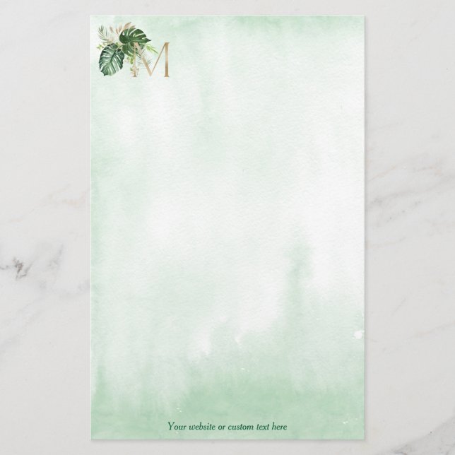 Grönt Tropical Löv Guld Monogram Brev M Brevpapper (Framsida)