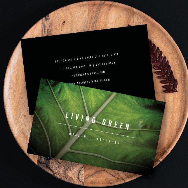 Grönt Tropical Löv minimalist Photo Spa Hälsa Visitkort (Green Tropical Leaf Minimalist Photo Spa Wellness Business Card @ fatfatin)
