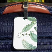 Grönt Tropical Löv Monogram Namn