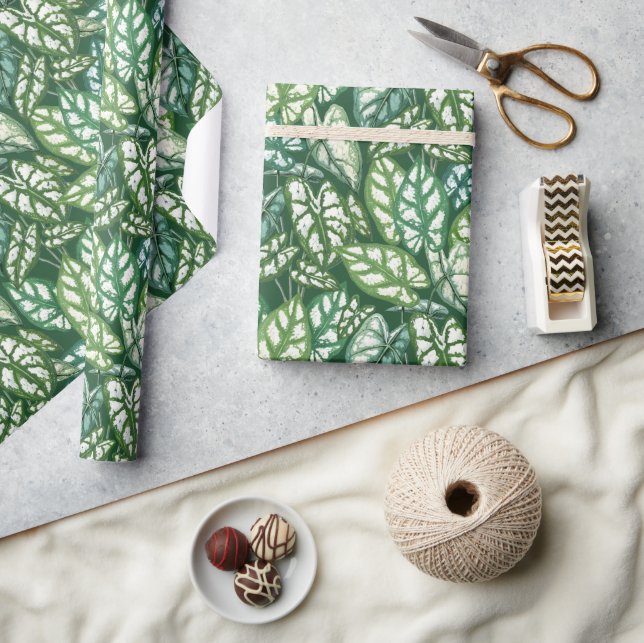 Grönt Tropical Löv Mönster Presentpapper (Hantverk)