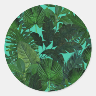 Grönt Tropical Löv Mönster Stickers Runt Klistermärke