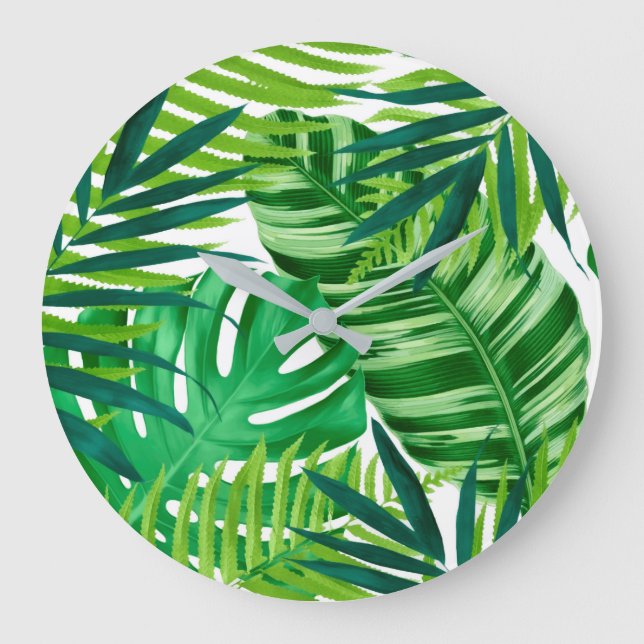 Grönt Tropical Löv  Stor Klocka (Framsida)