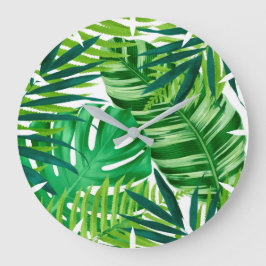 Grönt Tropical Löv Stor Klocka