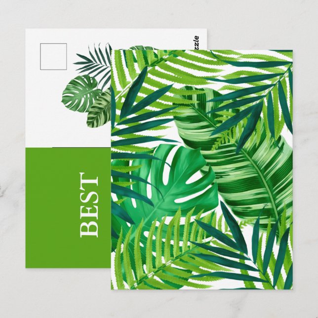 Grönt Tropical Lövs Best Önskemål Vykort (Fram/baksida)