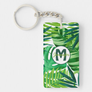 Grönt Tropical Lövs Monogram Namn